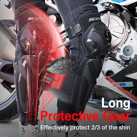 Scoyco Motorcycle Knee and Shin Guards – Motocross Knee Pads Adjustable TPU Protective Gear for Road Cycling
