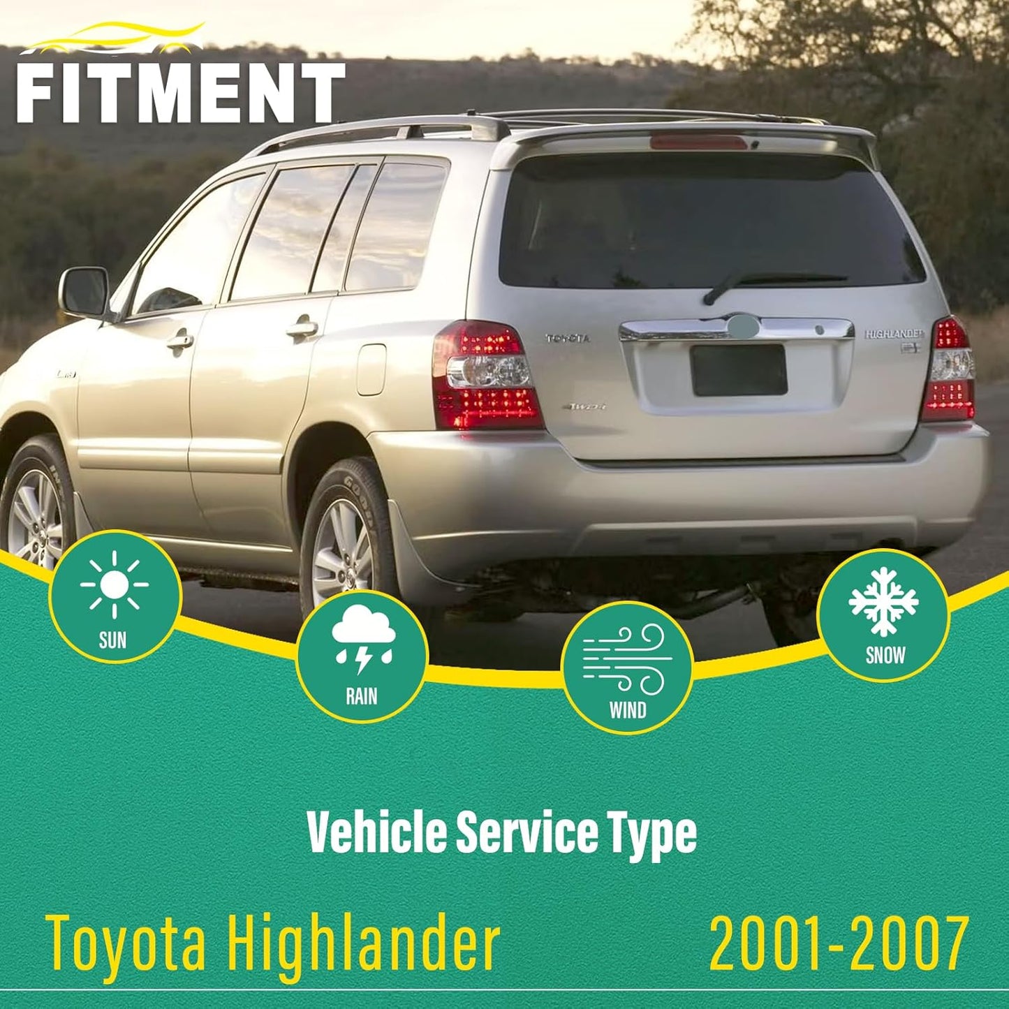 22" 19" 12" Windshield Wiper Blades Replacement for Toyota Highlander 2001 2002 2003 2004 2005 2006 2007 Premium All Weather Front Rear Wipers Set - OEM Quality (Pack of 3)