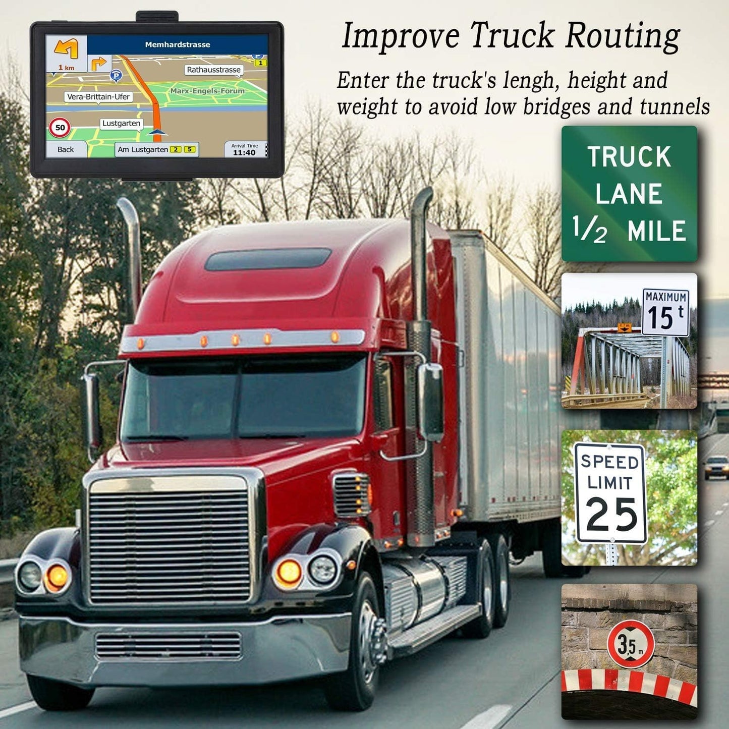 GPS Navigator for Car 7 Inch, GPS Truck Drivers Commercial 2025, Trucker GPS for Semi Truck, Navigation System with Lifetime Map Updates, Speed Limit Warnings, Driver Alerts