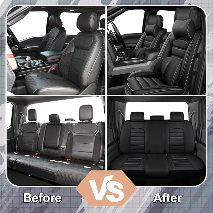 Full Set Car Seat Covers for GMC Sierra 1500/2500/3500 Denali SLT AT4 AT4X Base Seat Covers 2008-2025, Waterproof Premium Nappa Leather Seat Protectors(Luxury 5 Seats/Black)