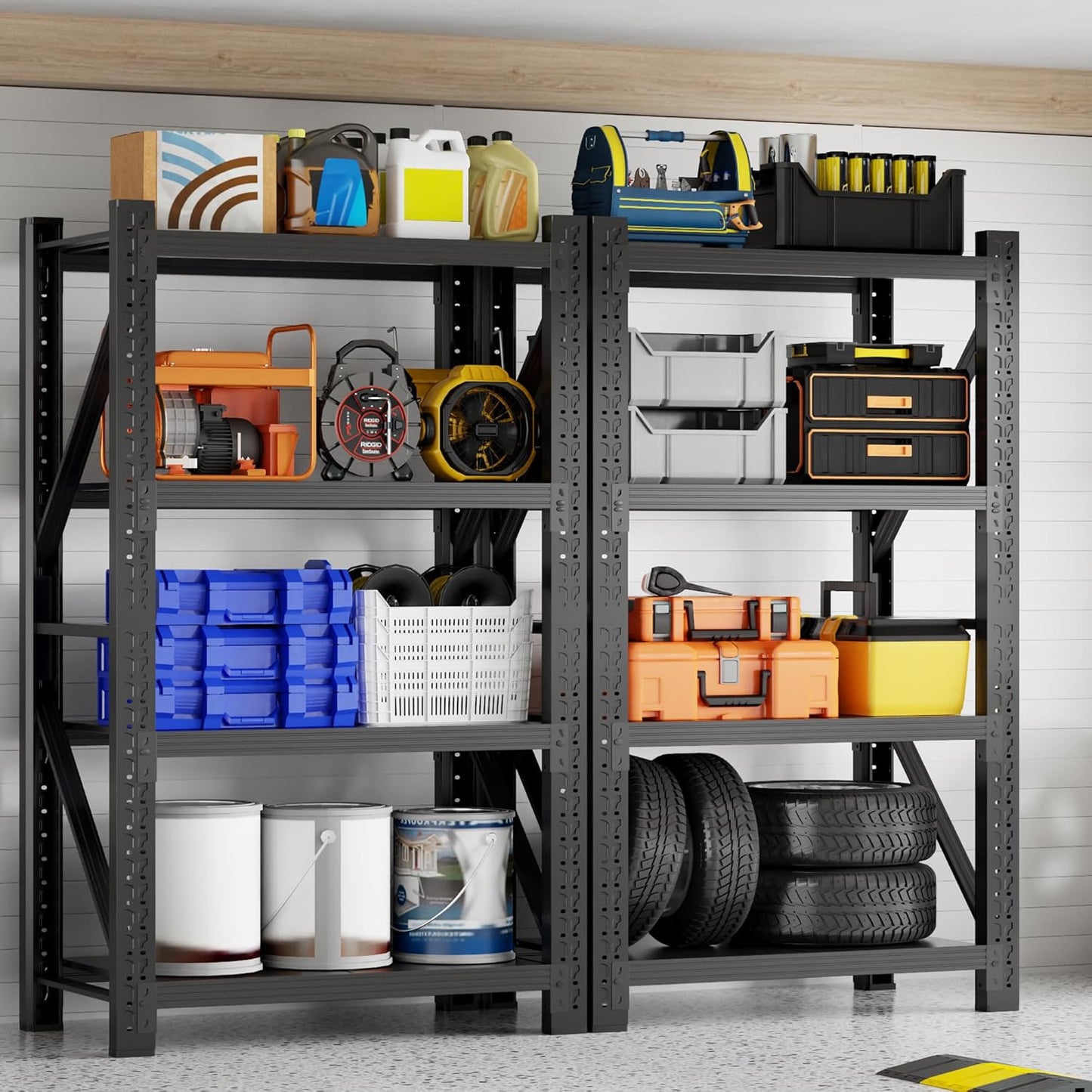 3000LBS Garage Shelving 32" W Garage Shelving Heavy Duty 4-Tier Metal Storage Shelves Adjustable Shelf Unit Storage Rack for Basement Supermarket Warehouse 32" W x 20" D x 63" H Black