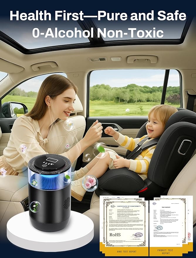 Smart Car Air Freshener,Ambient Light & Mist Fragrance,2 Pack Refill for 6 Months,Auto On/Off,3 Adjustable Modes,Black Air Freshener Perfect for Car,Bedroom,Office,Restrooms. (Osmanthus Orchid)