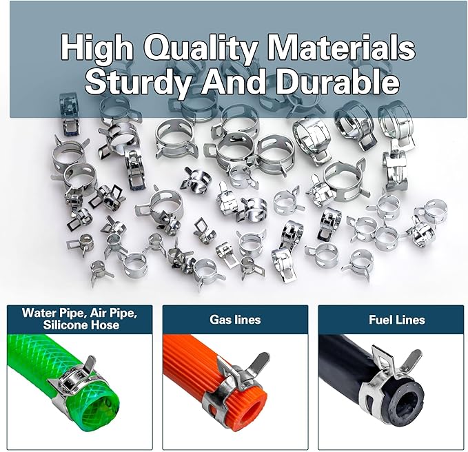Spring Pipe Clamps340PCS, With Spring Pipe Clamp Tools, 12 Sizes 6-22mm Spring Hose Clamps, Used To Fix Hose Interfaces In Automotive, Marine, Gardening, Industrial Applications