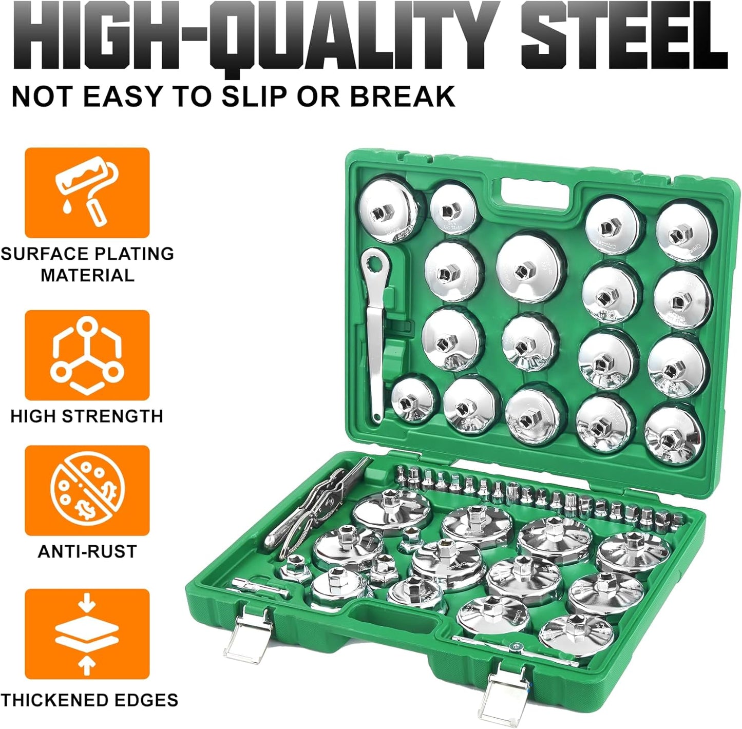 Auto Oil Filter Socket Wrench Set, Cup Type 1/2 inch Drive Cap Removal Tool, with Drain Plug Socket Set/Adjustable/Drive, Compatible, all Models Car, SUV, Oil Filter (58, GREEN)