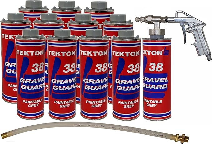 Automotive Undercoating for Cars, RVs, Commercial Vehicles, Trucks, Gray Undercoating Kit (12 Liter Cans + 1 Spray Gun + 1 Wand) Rubberized Paintable Undercoating