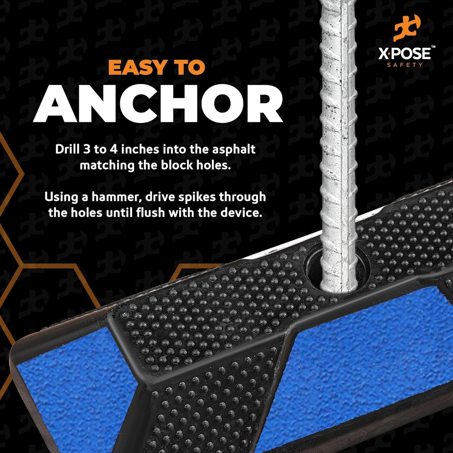 Xpose Safety 72" Heavy Duty Rubber Parking Stopper – 2 Pack Wheel Blocks for Garage, Driveway, or Ramp – Car Bumper Stop with Blue Reflective Strips – Removable Floor Mount