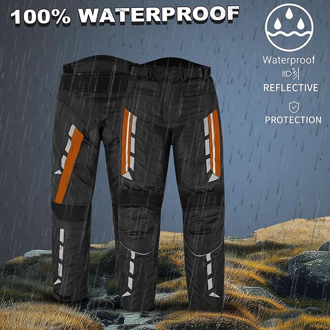 Men’s Waterproof Motorcycle Trousers – 600D Cordura Biker Pants with CE Armour, Thermal Lining & Reflective Panels