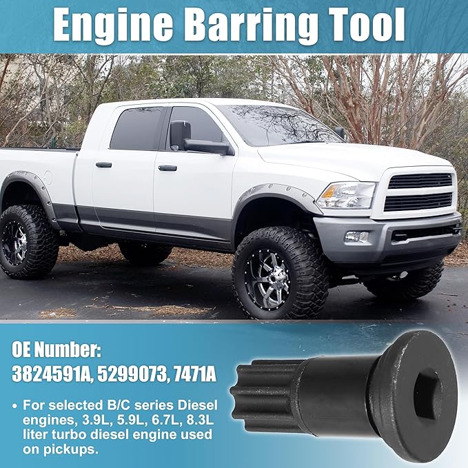 X AUTOHAUX Engine Barring Tool for B/C Series Diesel Engines for Dodge Pickups 3.9L 5.9L 6.7L 8.3L Liter Turbo Engine 3824591A 5299073 Barring Flywheel Cranking Turning Rotating Tool