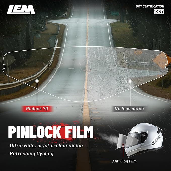 LEM Modular Motorcycle Helmets Fiberglass, Full Face Motorcycle Helmet Flip Up for Touring, DOT Certified, Release Sun Visor & Removable Comfort Liner, Lightweight Street Bike Helmet (Silver, L)