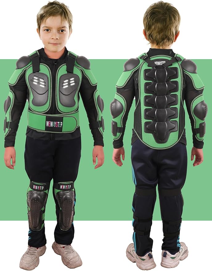 Kids Motorcycle Jacket Dirt Bike Gear,Motocross Spine Chest Protector Armor Suit with Knee Shin Guards