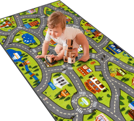 STARUIA Washable Kids Play Rug for Playroom, Boys Car Rug for Kids Toy Cars Have Fun Safely, Non-Slip Educational City Road Rugs Carpets for Kid Room Bedroom, 60" x 32"