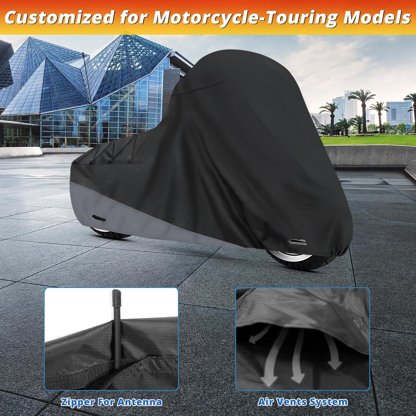 XYZCTEM Motorcycle Cover for Touring Models Harley Davidson Road King Road Glide Street Glide Electra Glide Low Rider-ST Indoor & Outdoor All Weather Protect from Dust Sunlight Rain, Black