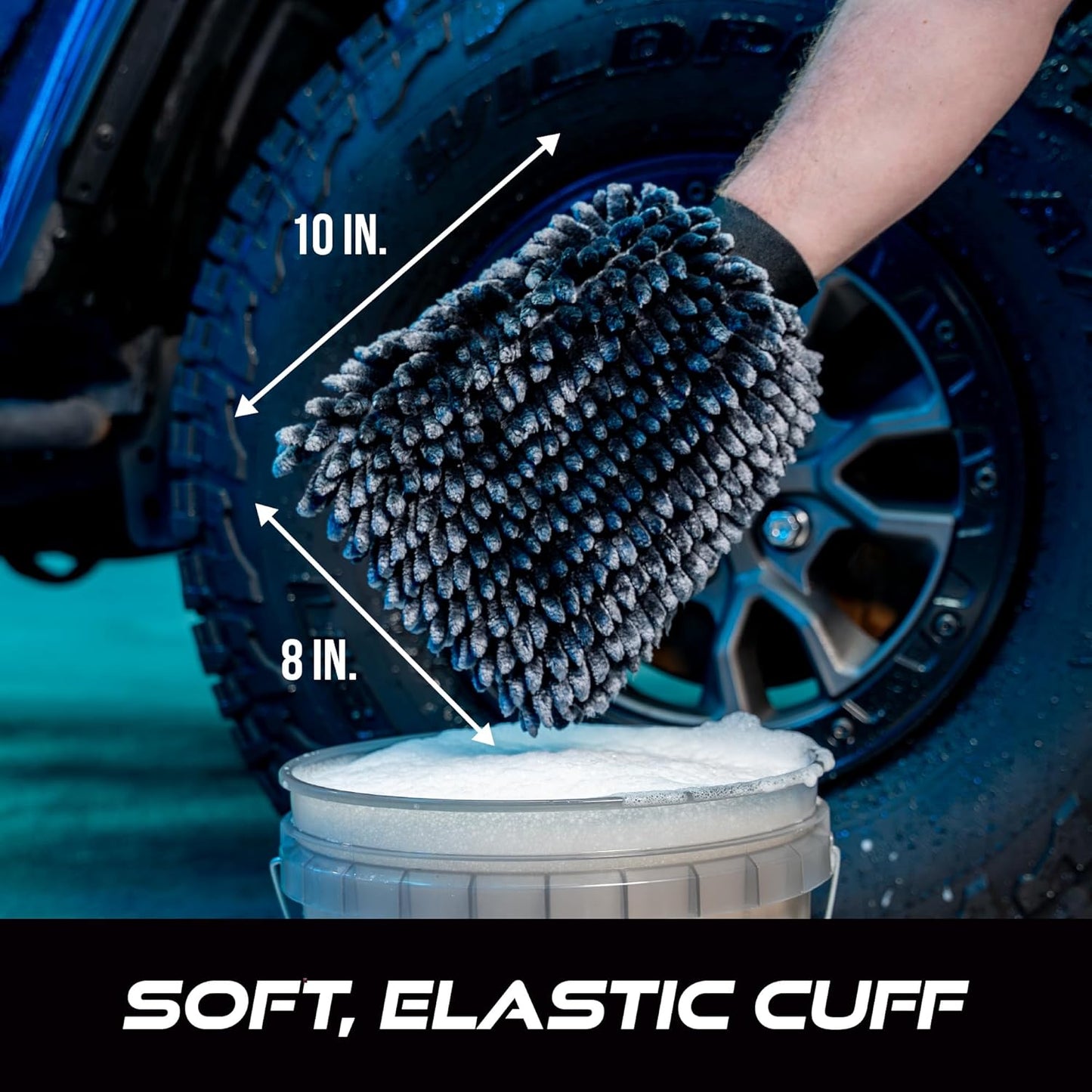 VIKING Car Wash Mitt, Microfiber for Car Cleaning, Premium Chenille, Black, 10 inch x 8 inch, 2 Pack