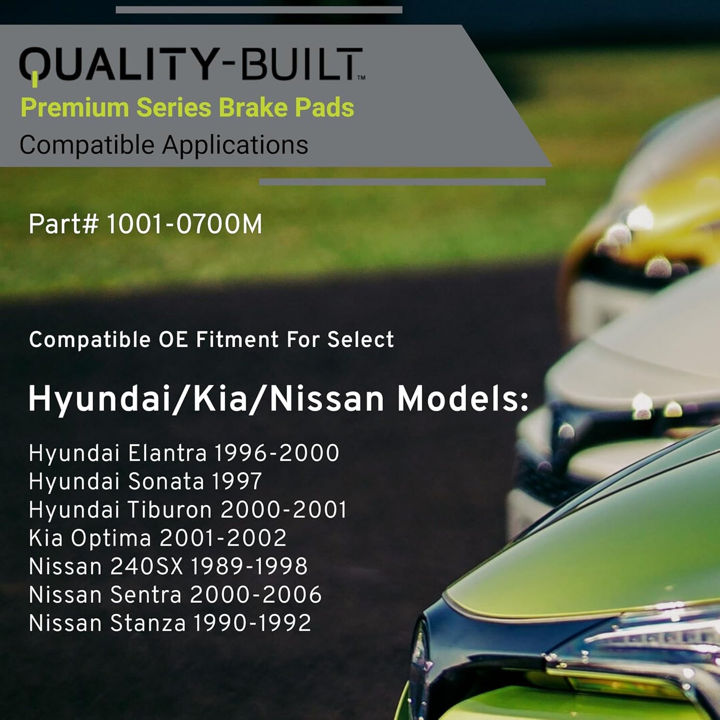 Premium Semi-Metallic Front Brake Pads (1001-0700M) Compatible with 1989-2006 Hyundai/Kia/Nissan (240SX/Elantra/Optima/Sentra/Sonata/Stanza/Tiburon)