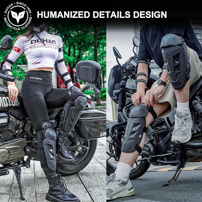 DUHAN Motorcycle Shin Guards 4Pcs Elbow Guard and Knee Pads Adjustable Anti-Slip Motorcycle Protective Gear for Men and Women