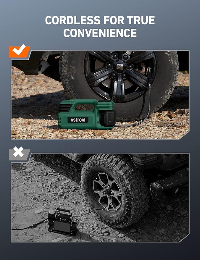 AstroAI TC4 Portable Air Compressor Tire Inflator, 470W 18 V Cordless Air Pump for Truck Tires with 4000mAh Battery, 150PSI Heavy Duty Air Compressor with Digital Display for Car, RVs, SUV Gift Green