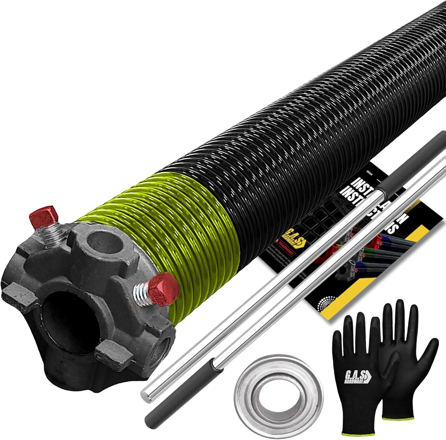 Garage Door Torsion Spring 207x2x20 Torsion Spring for Right Side of Garage Door with 1" Steel Bearing, Gloves, and Winding Bars Precision E-Coating 5-Year Warranty Minimum 30,000 Cycles (Black Cone)