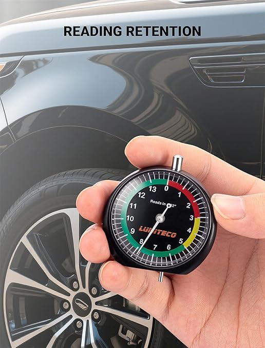 Tire Tread Depth Gauge, Dial Type Tire Depth Gauge Reads in 1/32" for Tread Wear, Professional Pocket Tire Gauge with Case for Truck, Motorcycle, Car and Bus Tyre in 32nds