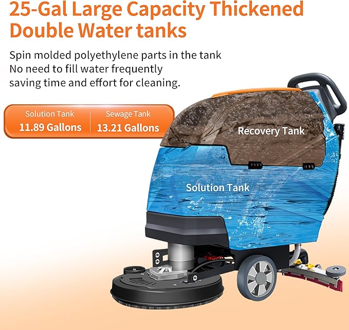 N3 20" Walk-Behind Floor Scrubber Machine - 31" Squeegee, 13-Gal Recovery Tank, 190 RPM, User-friendly, Complete Kit