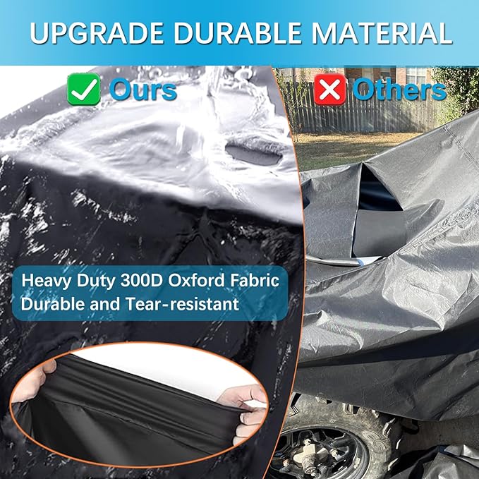 ATV Cover Waterproof Outdoor Heavy Duty, 300D Oxford 4 Wheeler Cover for Yamaha Grizzly Raptor 350 700R YFZ 450R Polaris Sportsman 450 500, Quad Cover with Lock Buckles All Weather Protection
