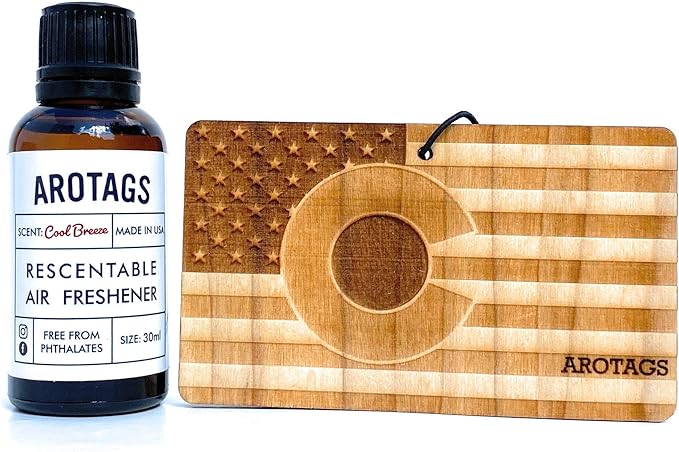 Arotags Car Air Freshener - Reusable Wood Diffuser - Hanging Odor Eliminator - Colorado Patriot - Cool Breeze Scent