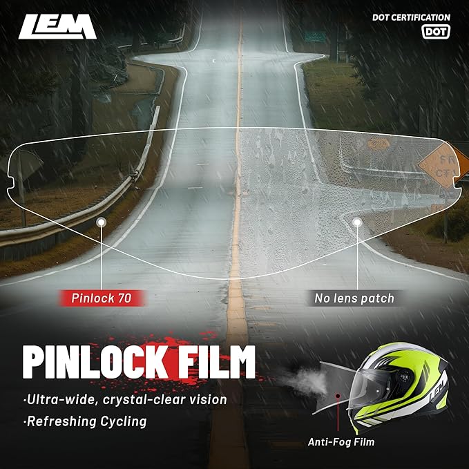 LEM Modular Motorcycle Helmets Fiberglass, Full Face Motorcycle Helmet Flip Up for Touring, DOT Certified, Release Sun Visor & Removable Comfort Liner, Lightweight Street Bike Helmet (Yellow, XL)