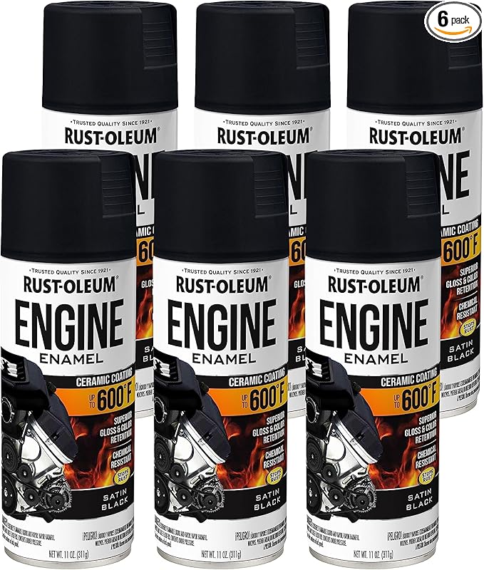 Rust-Oleum 363568-6PK Engine Enamel Spray Paint, 11 oz, Satin Black, (Pack of 6)