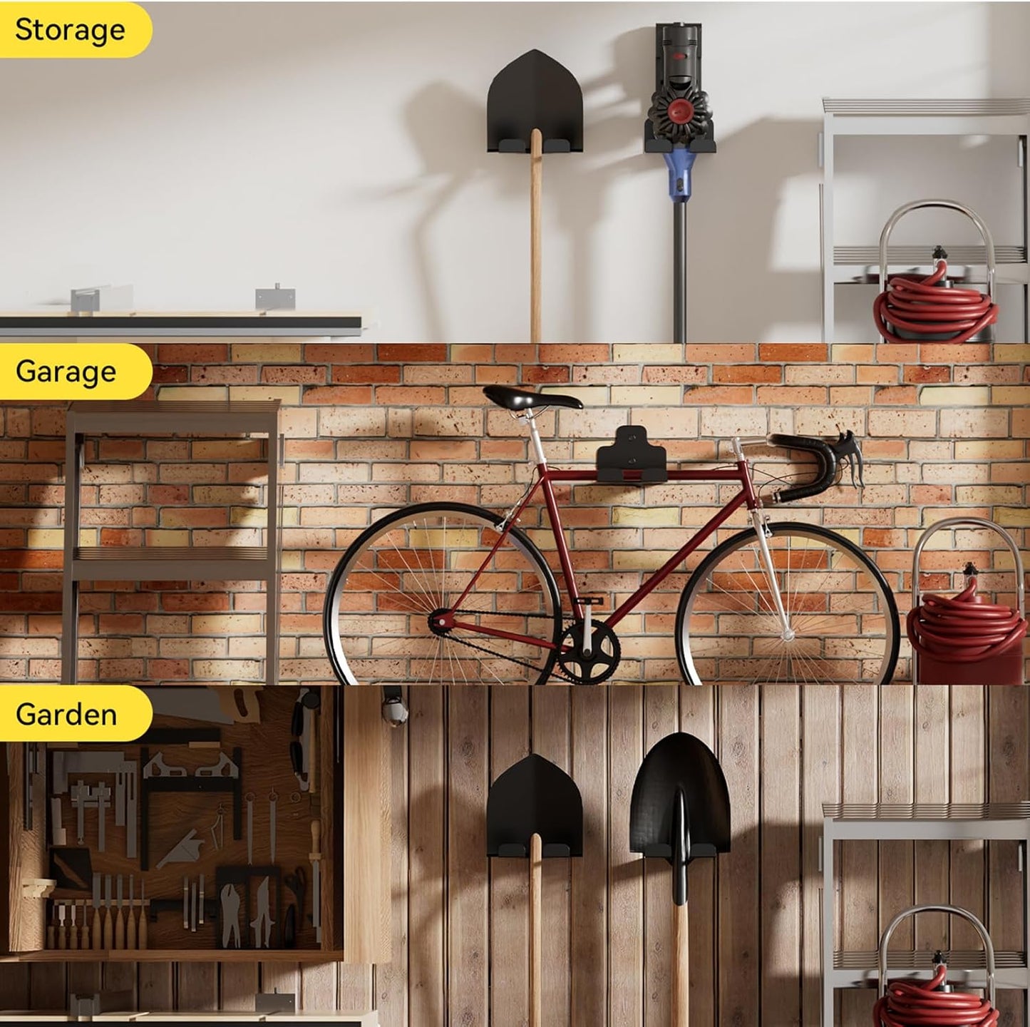 Garage Organizer Trimmer Rack, Garden Power Tool Hanger Weed Whackers Holder Wall Mounted for Grass Trimmer, Hedge Trimmer, Garage Trimmer, Garden Tools,3 Pack