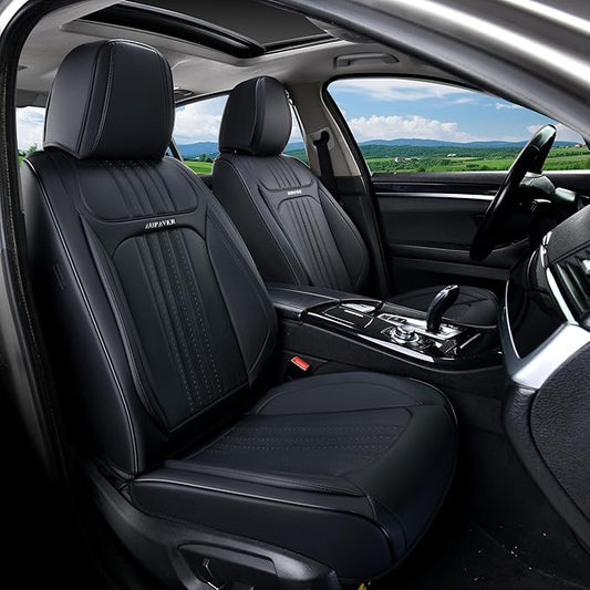 Car Seat Covers Full Set, Waterproof Car Seat Cover for Cars 5 Seats, Universal Leather Seat Covers, Front & Back Automotive Seat Covers Car Seat Cushion, Seat Protector for Most Cars, Black