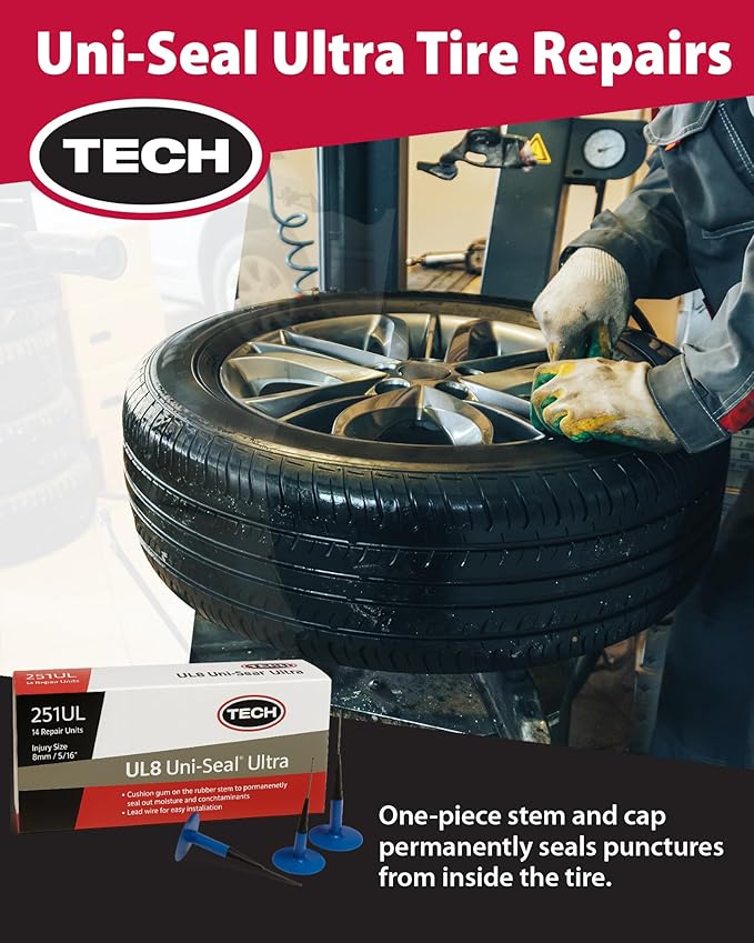 UL8 Uni-Seal Ultra Tire Repairs - One-Piece Stem and Cap Permanently Seals Punctures from Inside The Tire up to 5/16" (8mm), Box of 14