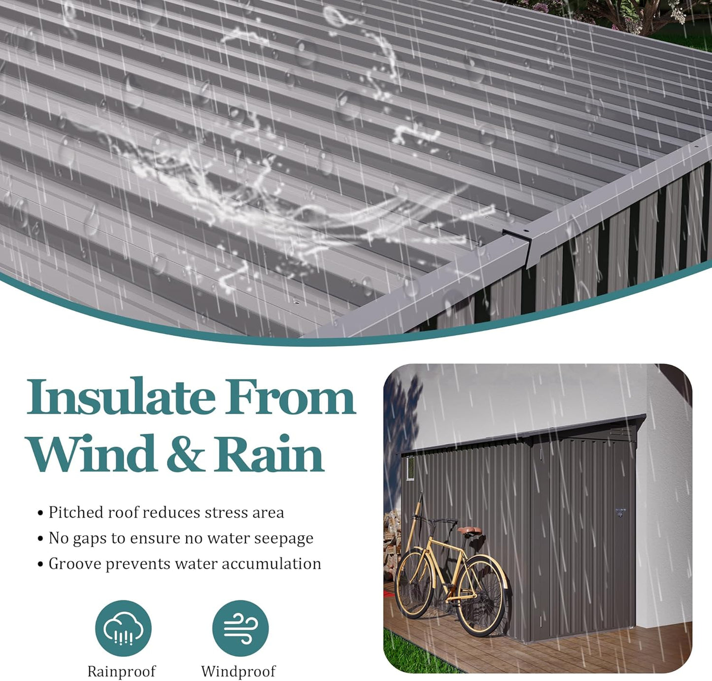 4 * 9.2 FT Outdoor Storage Shed, Galvanized Steel Garden Shed with Lockable Door & Window, Waterproof Metal Tool Storage for Garden, Backyard, Patio, Lawn(Gray)