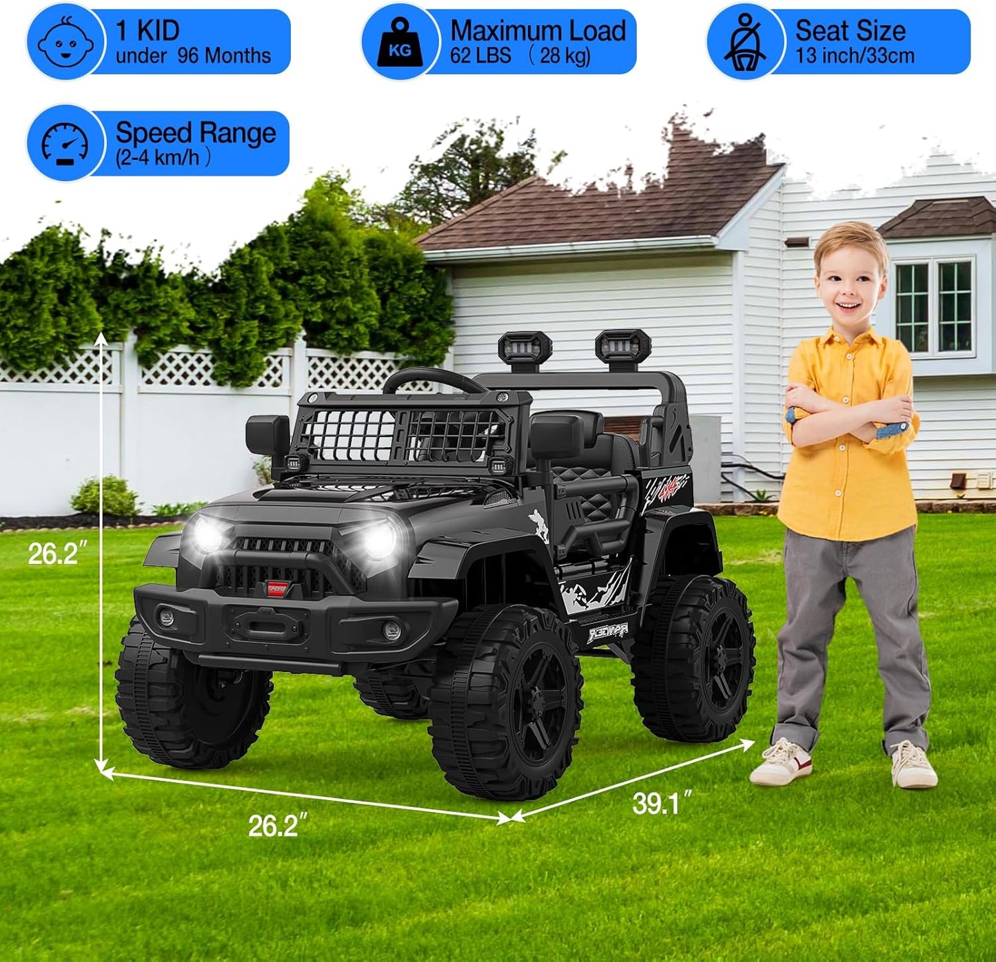 12V Kids Electric Ride On Truck Car w/Parent Remote Control, Spring Suspension, LED Lights & AUX Port | Outdoor Ride Toy for Boys Girls
