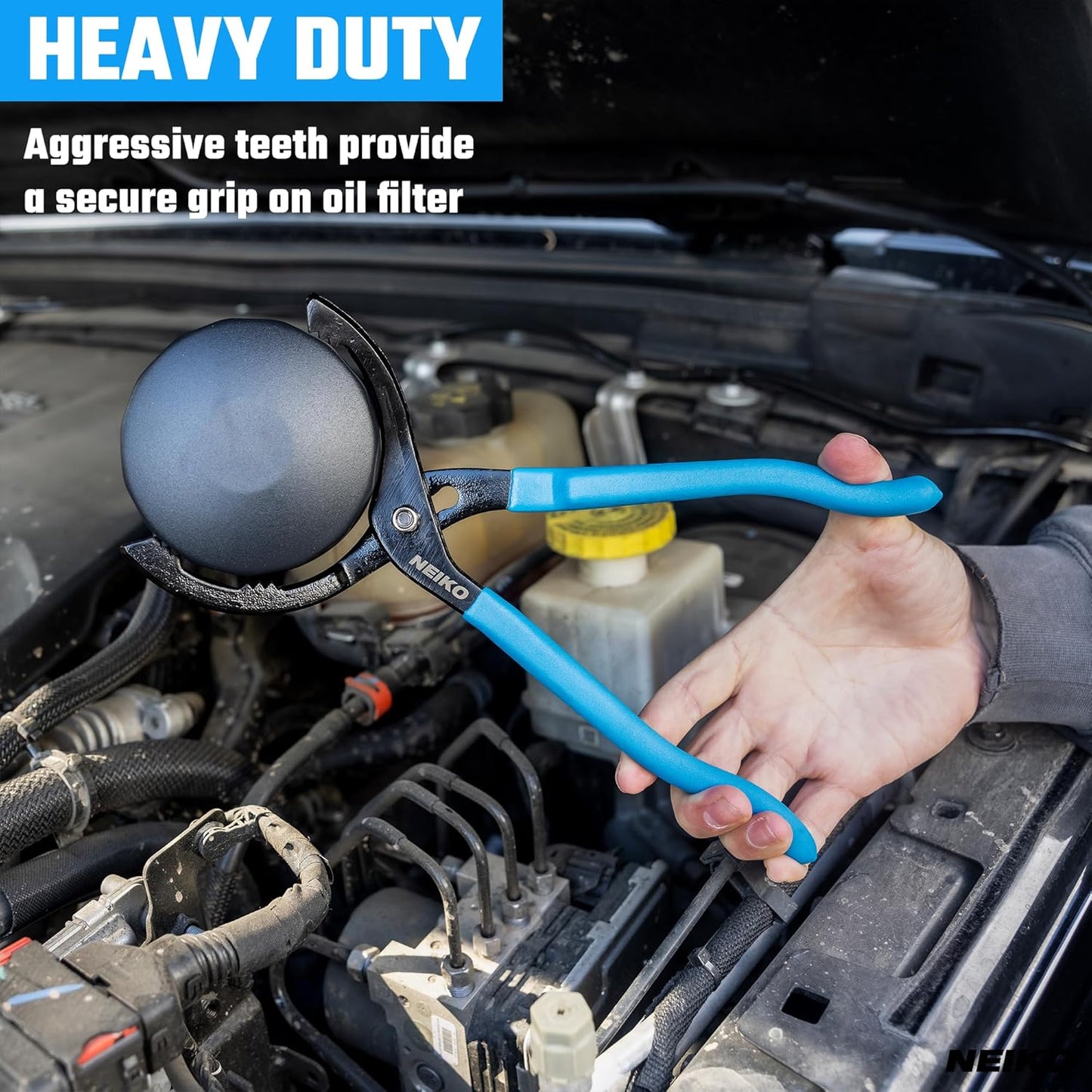 NEIKO 03422A Oil Filter Wrench, 12” Adjustable Oil Filter Pliers, 3 Adjustable Positions, Fits 2-3/8” to 4-1/2”, Oil Change Tools, Filter Removal Tool