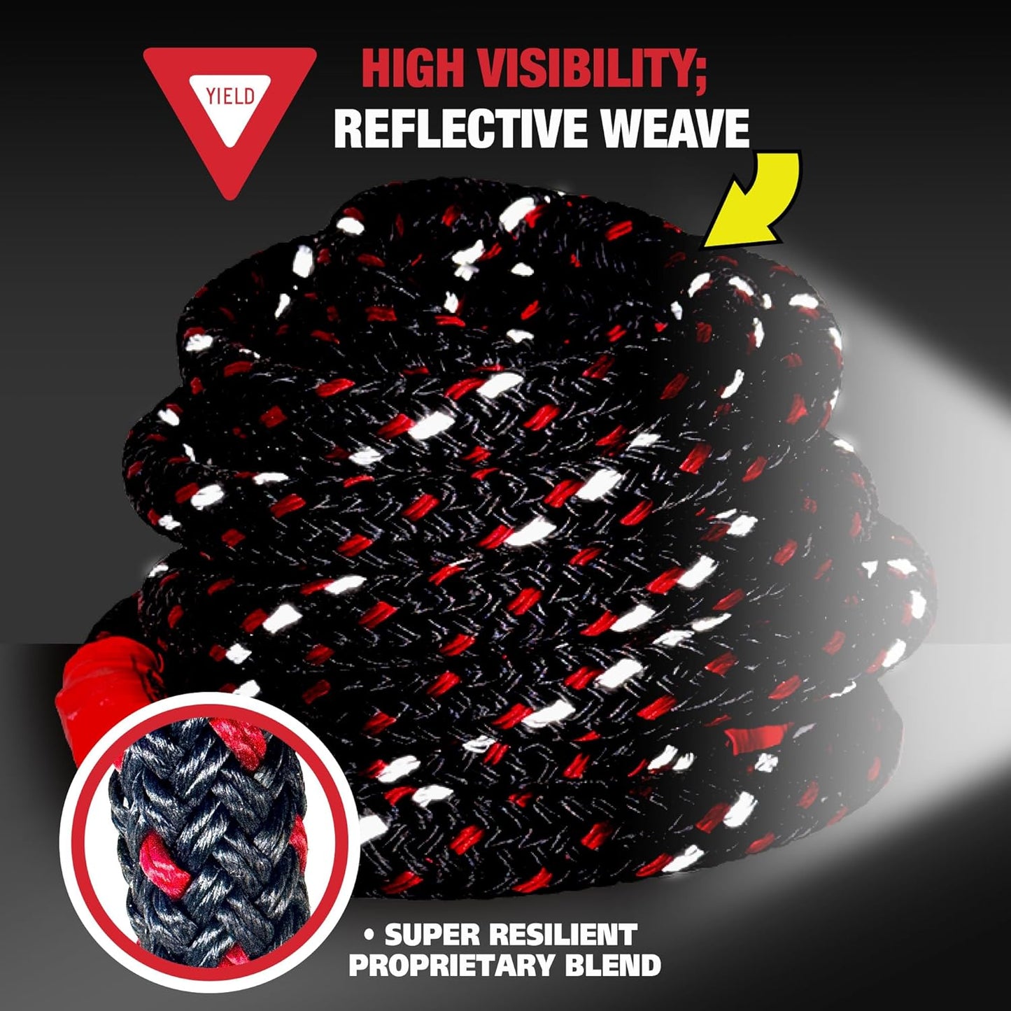 Rock Tamers Kinetic Recovery Rope Kit - Heavy Duty Tow Strap - 3/4" x 30' Kinetic Tow Rope with High-Visibility Reflective Weave - 19,000 lb Break Strength for Vehicle Recovery