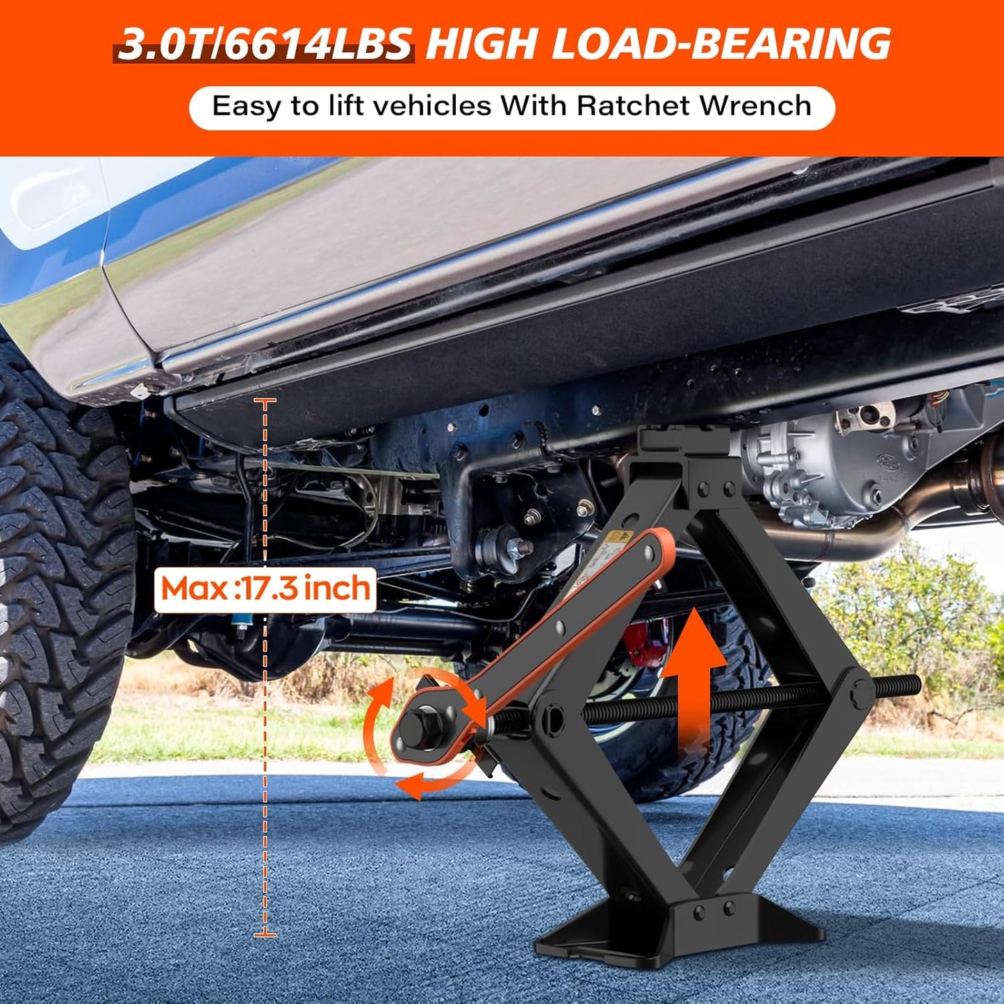 IMAYCC Scissor Jack for Car/SUV/MPV - Heavy Duty 3.0 Ton (6614 lbs) Car Jack kit with Hand Crank Trolley Lifter, Portable Emergency Tire Change kit with Wheel Wrench.