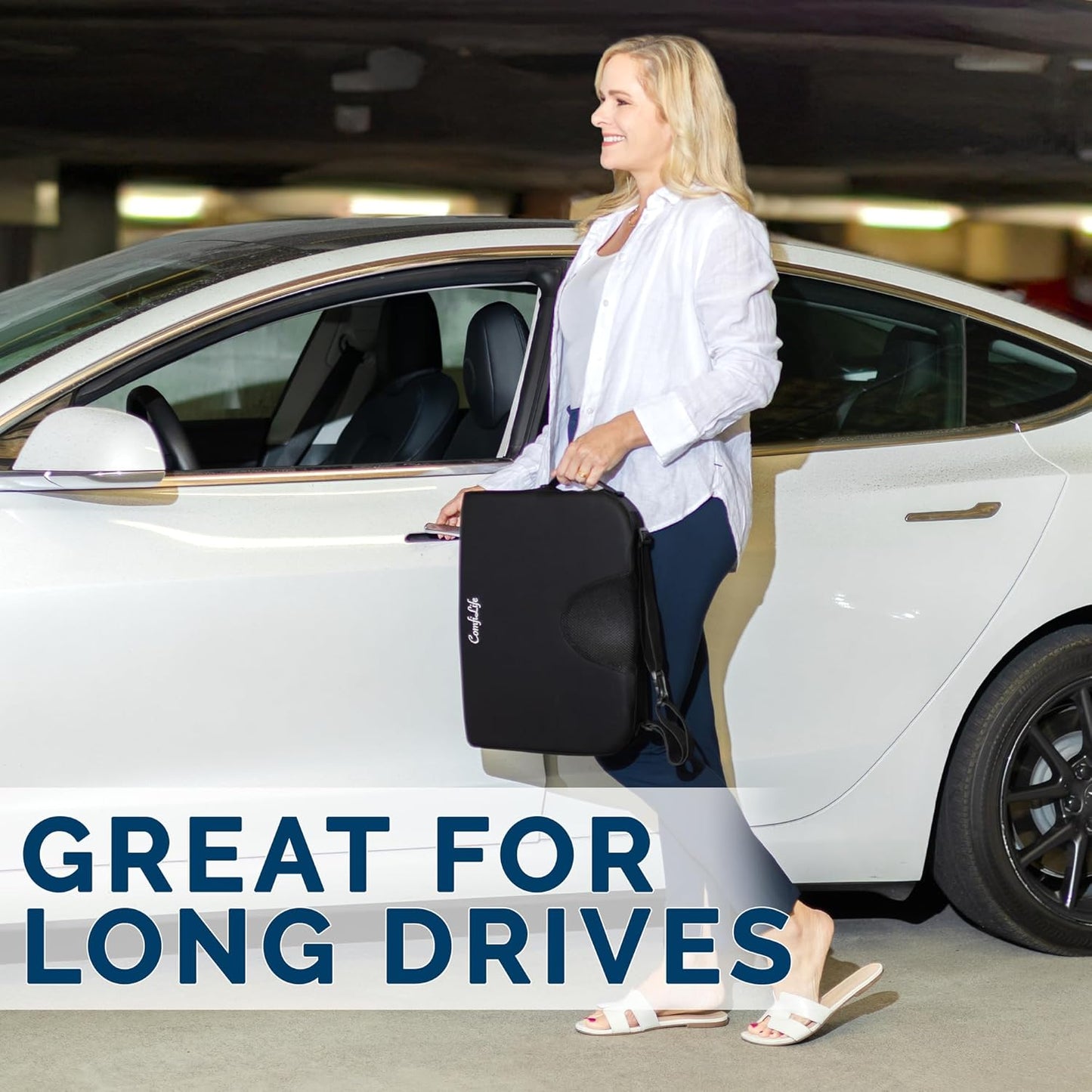 ComfiLife Car Seat Cushion–Premium Wedge 100% Polyurethane Foam Car Cushions for Driving–Auto Seat Cushion–Back & Sciatica Pain Relief for Long Drives–Comfort for Car Driver,Office, Truck Seat (Black)