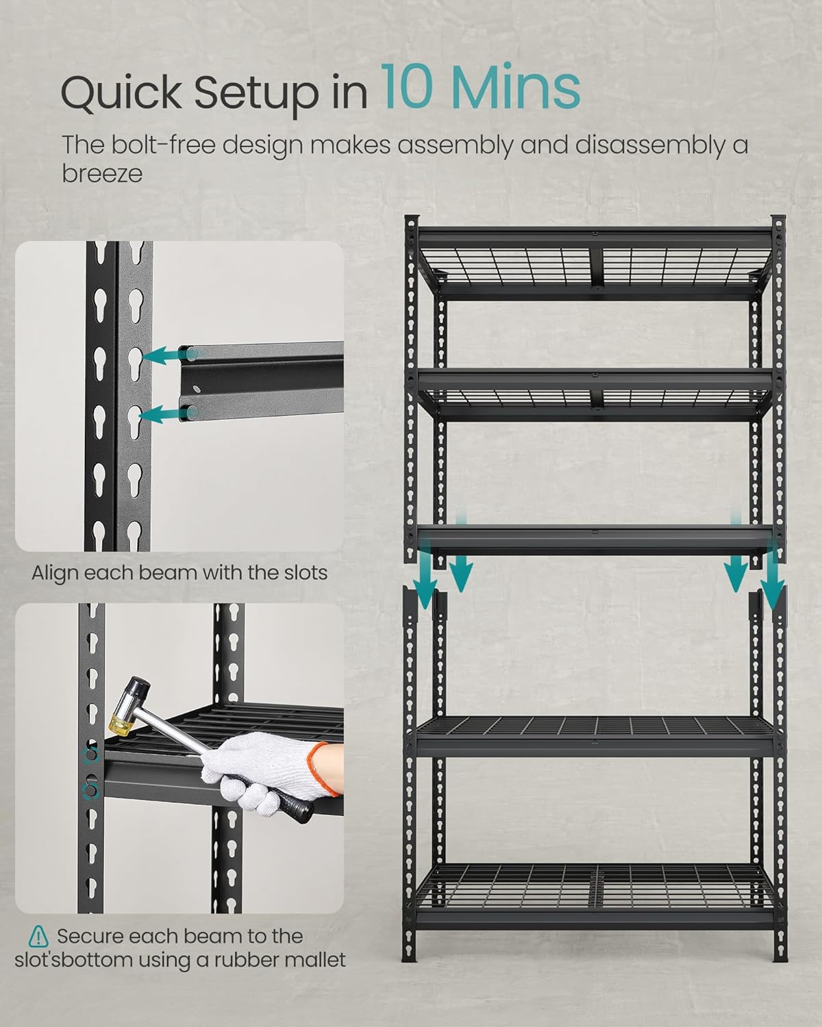 SONGMICS 5-Tier Storage Shelves Set of 3, Heavy-Duty Garage Shelving, Adjustable Shelving Unit, Steel Shelf, Boltless Assembly, for Garage, 2,250 lb Load, 18 x 108 x 72 Inches, Ink Black UGLR453B03