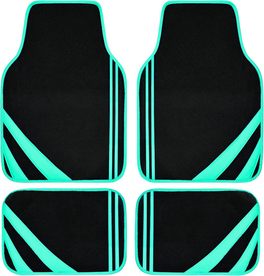 CAR PASS Mint Green Edge Leather Car Floor Mats, Universal Car Mats with Double Stitch Line and Anti-Slip Backing Design, for Cute Girly Women, Fit 95% Automotive,SUVs,Sedan,Vans (Black and Mint)