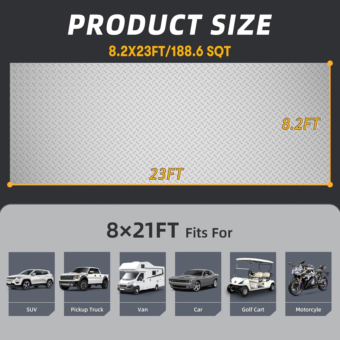 8.2 x 23 FT Garage Floor Mat, 2.8mm Thickened Diamond Plate PVC Garage Flooring Roll for Under Car Parking, Heavy Duty Garage Floor Protector 188.6 SQFT for Garage, Basement, Golf Cart. Gray