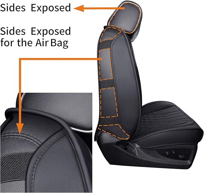 Aierxuan 2Pcs Front Chevy Silverado GMC Sierra Car Seat Covers, Custom Fit 2007-2025 1500 2500 HD 3500 HD Crew, Double, Extended Cab or Pickup Truck, with Waterproof Faux Leather (Black)