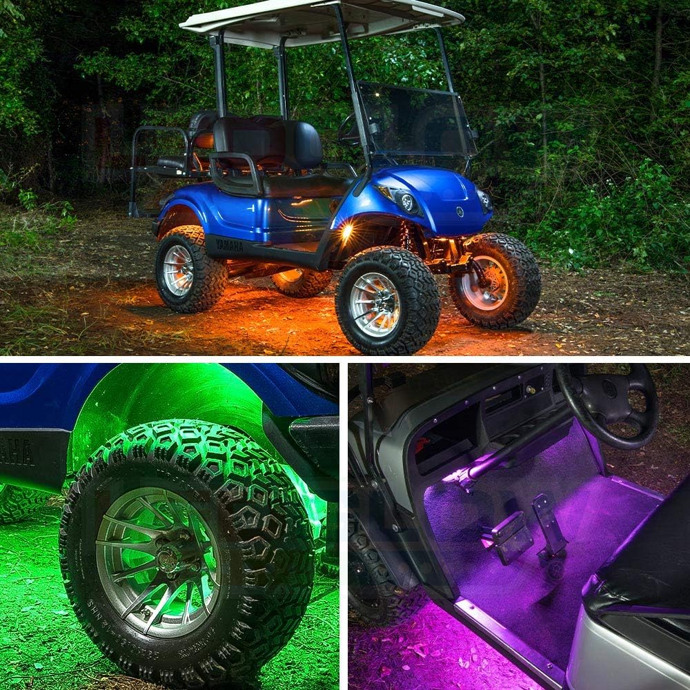 LEDGlow 12pc Million Color LED 4-Seater Golf Cart Underglow Neon Lighting Kit with Wheel Well & Interior Lights Fits EZGO, Yamaha, Club Car, ICON, Evolution, Tomblerin, Star EV - for 12-Volt Battery