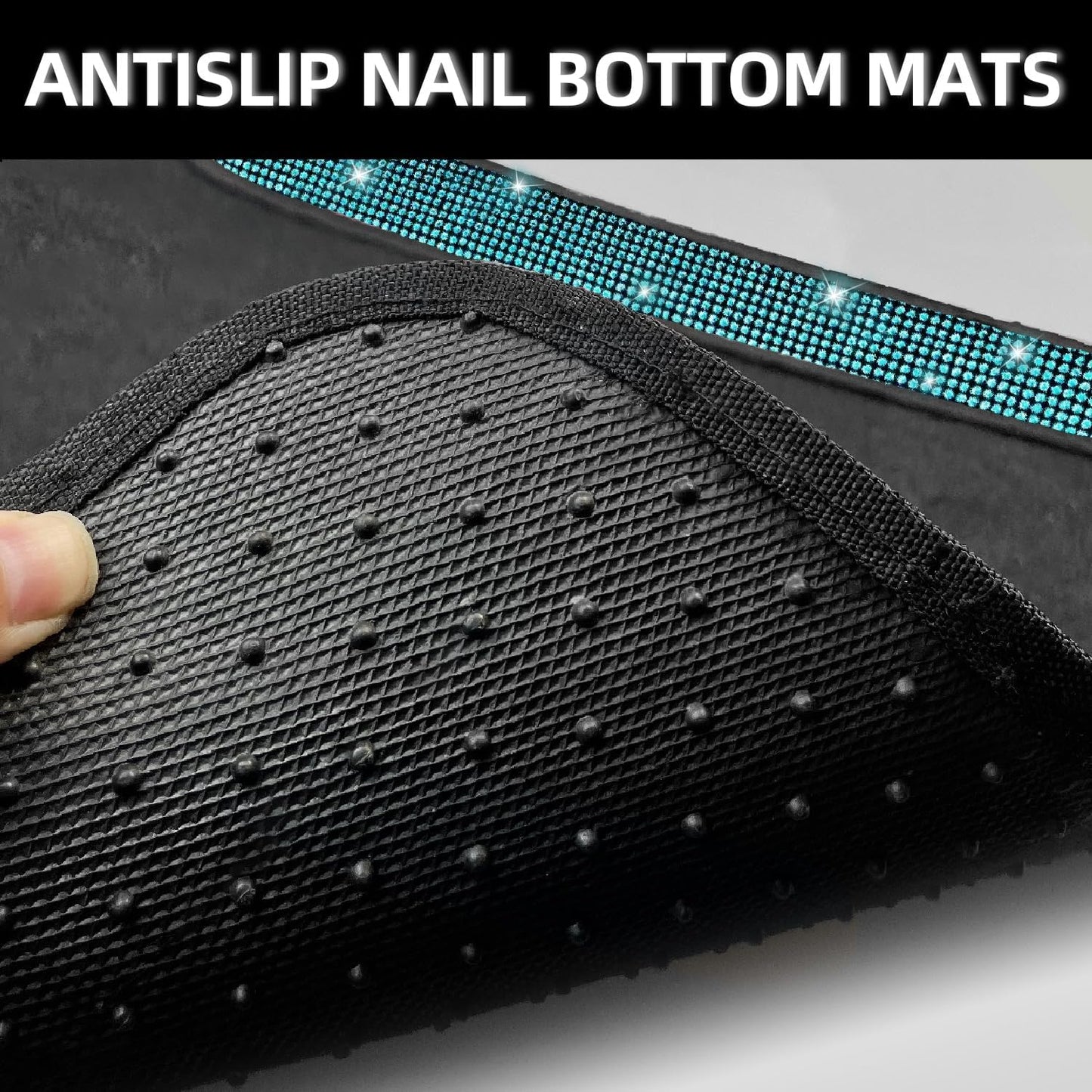 NBTEPEM Aquamrine Bling Car Floor Mats Full Set, Universal Fit Most Cars,SUV, Trucks, 4 pcs Sparkle Glitter Diamond Carpet for Women Girls with Anti-Slip Pad (Aquamrine Diamond)