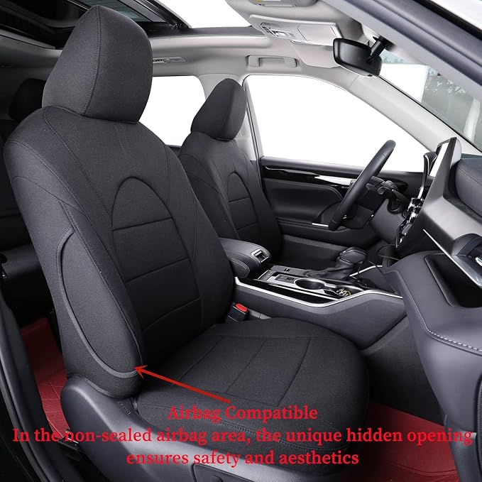 coverdream Grand Highlander Seat Covers Full Set for 2024 2025 2026 Toyota Grand Highlander SUV Seat Cushion,2nd Row w/Captain Seats,Fully Covered,UV Resistant Polyester Car Seat Protector(Black)