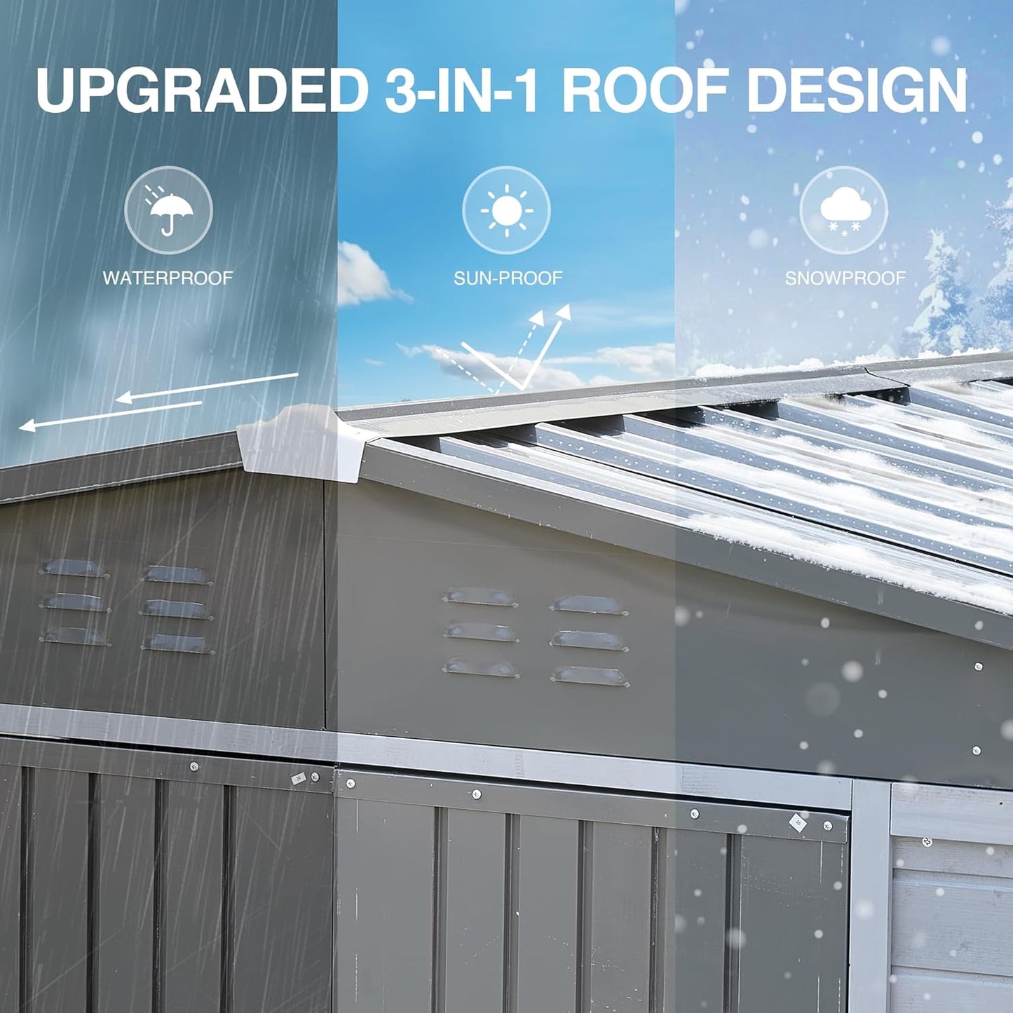 4x6 FT Outdoor Storage Shed with Windows, Wood & Metal Garden Shed, Small Outside Storage Shed Waterproof for Backyard, Garden, Patio, 4 Vents (Without Floor) Gray