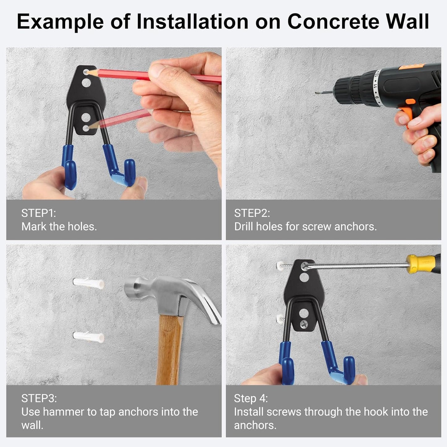 Garage Hook Heavy Duty Wall Storage Hangers, 24 Pack Garage Storage Hooks Steel Tool Blue for Ladders, Ropes, Garden Tools