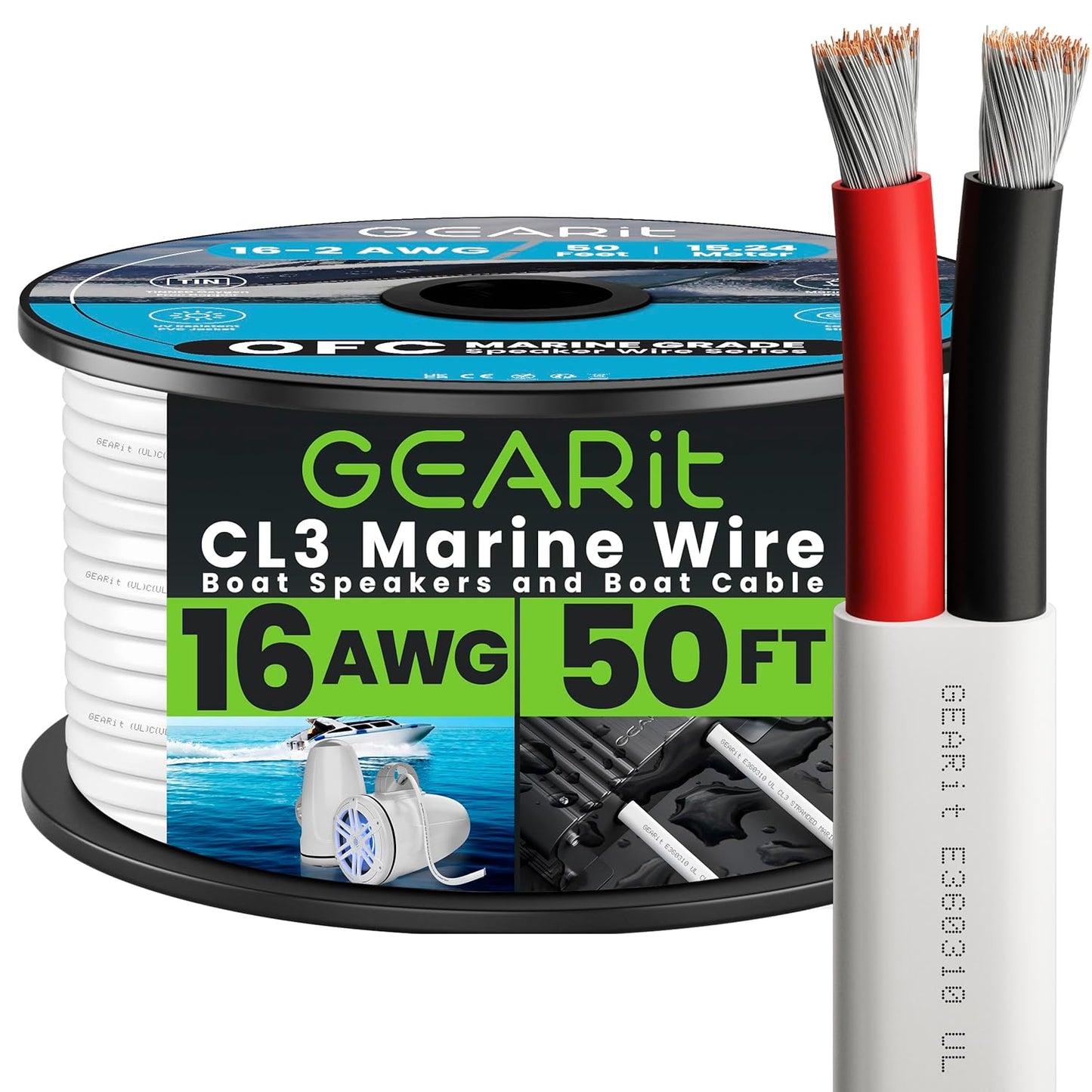 GEARit Speaker Wire 16 Gauge (50ft), Red/Black Speaker Cable 16AWG, Duplex 2-Conductor, Speaker Wires for Boat, RV, Camper, Trailer, Automotive, in-Wall and Outdoor Use