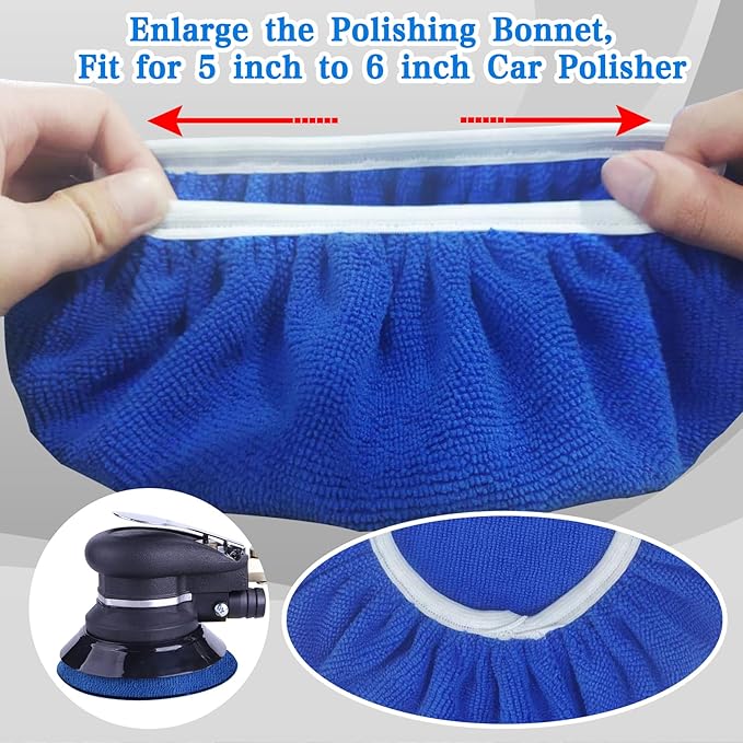 Boltigen 12pcs 5-6 inch Polishing Pad Bonnets 12Pack 4 Color 5 to 6'' Orbital Polishing Pad Microfiber Coral Fleece Bonnet Car Buffer Polisher Waxing Covers for Automobile Glass Cleaning and Polish