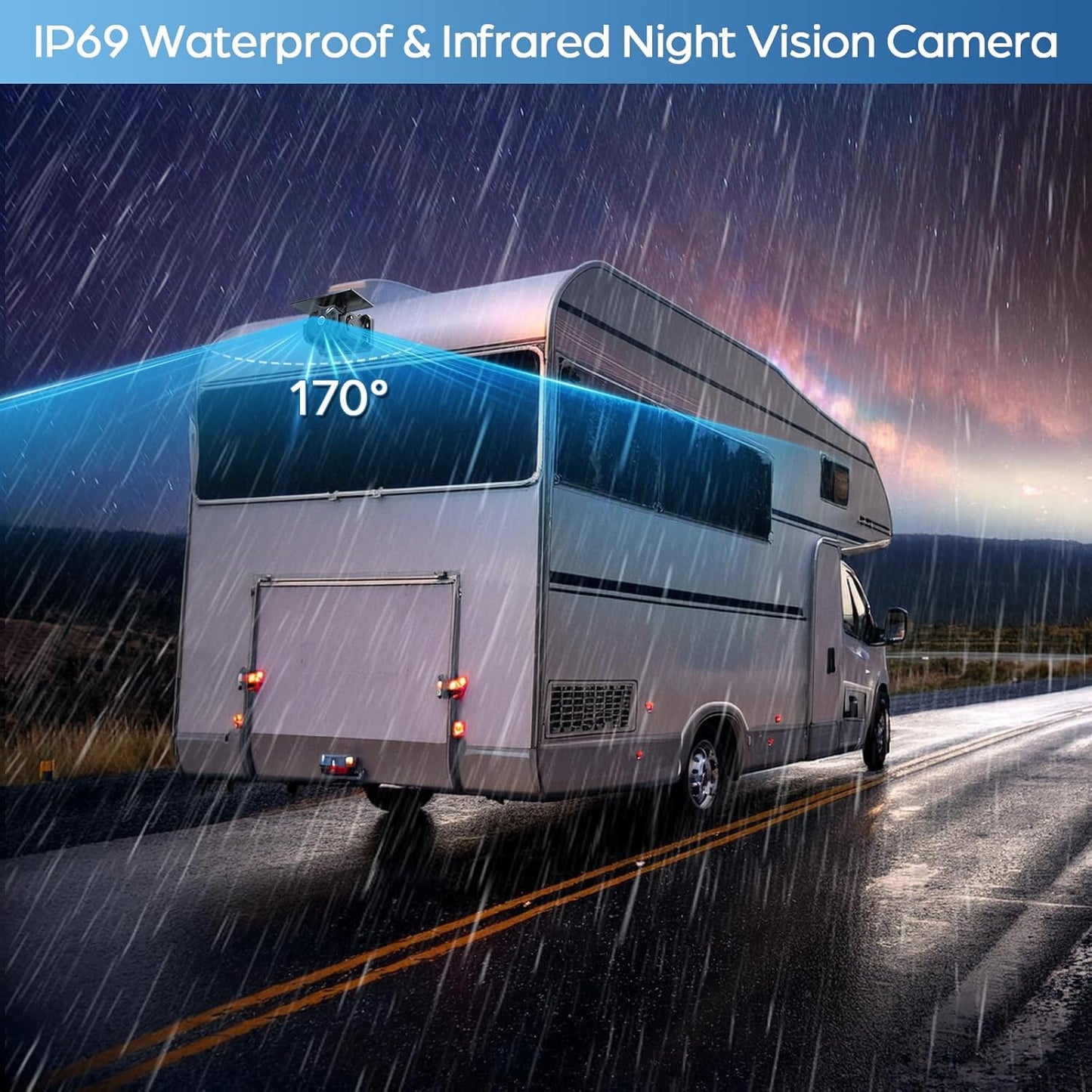 2 Magnetic Solar Wireless Backup Camera Built-in 10000mAh Battery & Solar Panel HD1080P 7" DVR Monitor 1Min DIY Installation Rechargeable Reverse Camera System for Hitch Towing Travel RV 5th Wheel