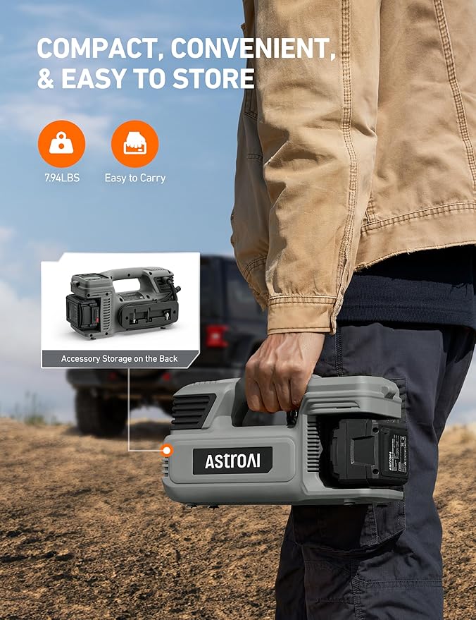 AstroAI TC4 Portable Air Compressor Tire Inflator, 470W 18V Cordless Air Pump for Truck Tires with 4000mAh Battery, 150PSI Heavy Duty Air Compressor with Digital Display for Car, RVs, SUV Gift Gray