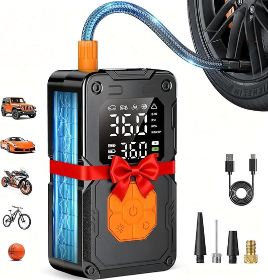 Cordless Portable Air Pump, 150PSI Fast Tire Inflator with Pressure Gauge & LED Light, Compact Air Compressor for Car, Bike, Motorcycle, and Balls (auto)